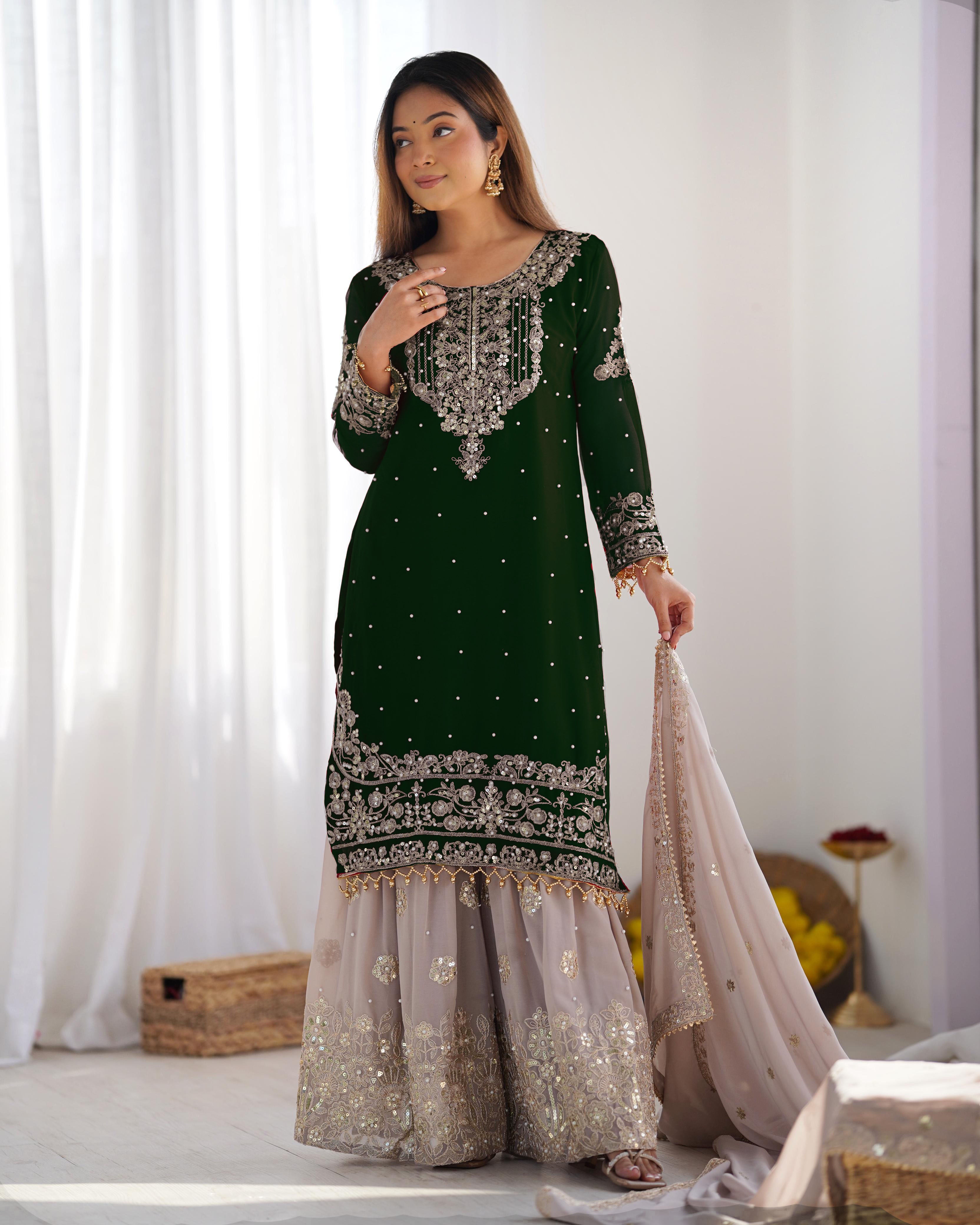 Teeya Creation Green Color Faux Georgette Heavy Embroidery Work Pakistani Fully Stitched Salwar Suit - Distacart