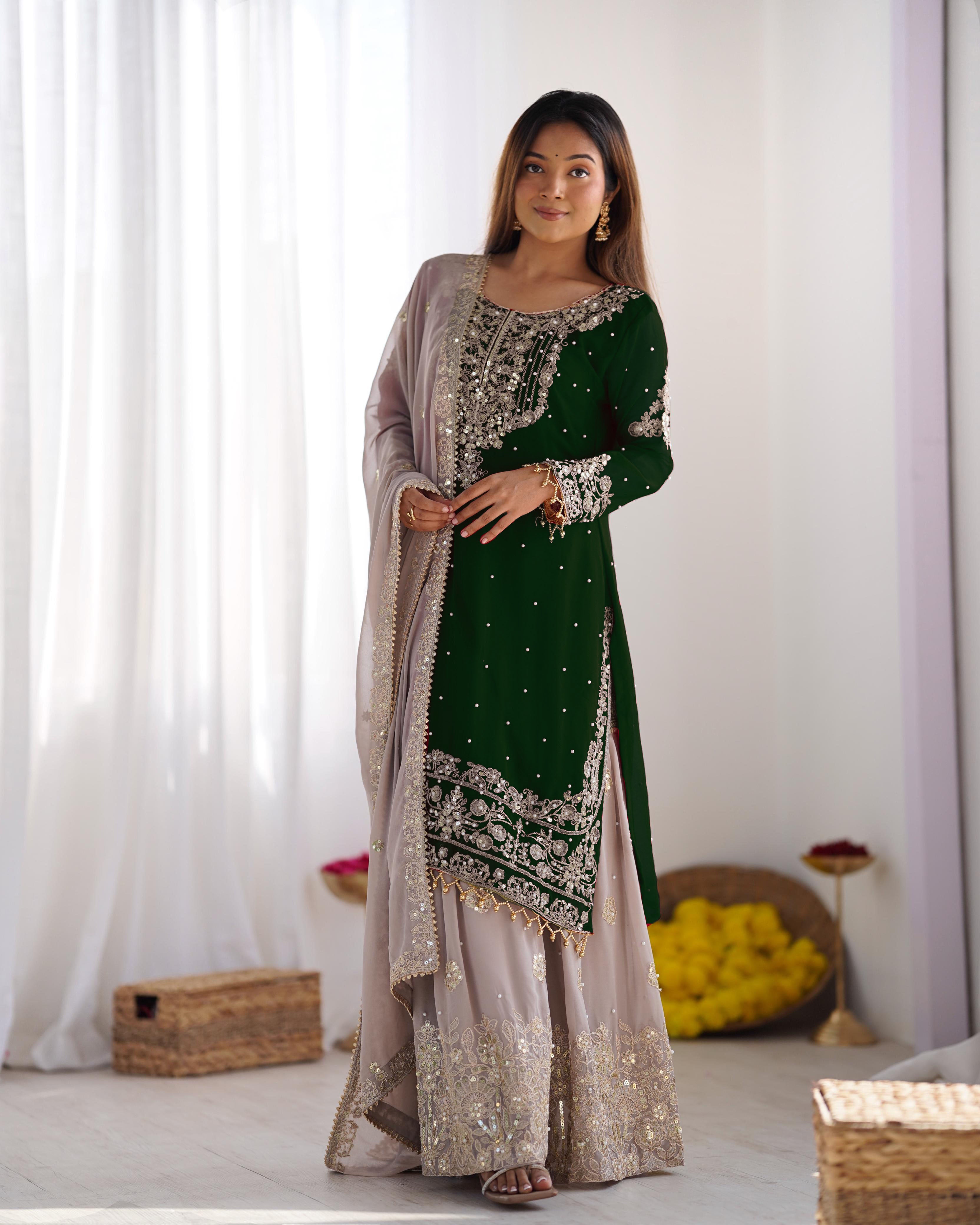 Teeya Creation Green Color Faux Georgette Heavy Embroidery Work Pakistani Fully Stitched Salwar Suit - Distacart