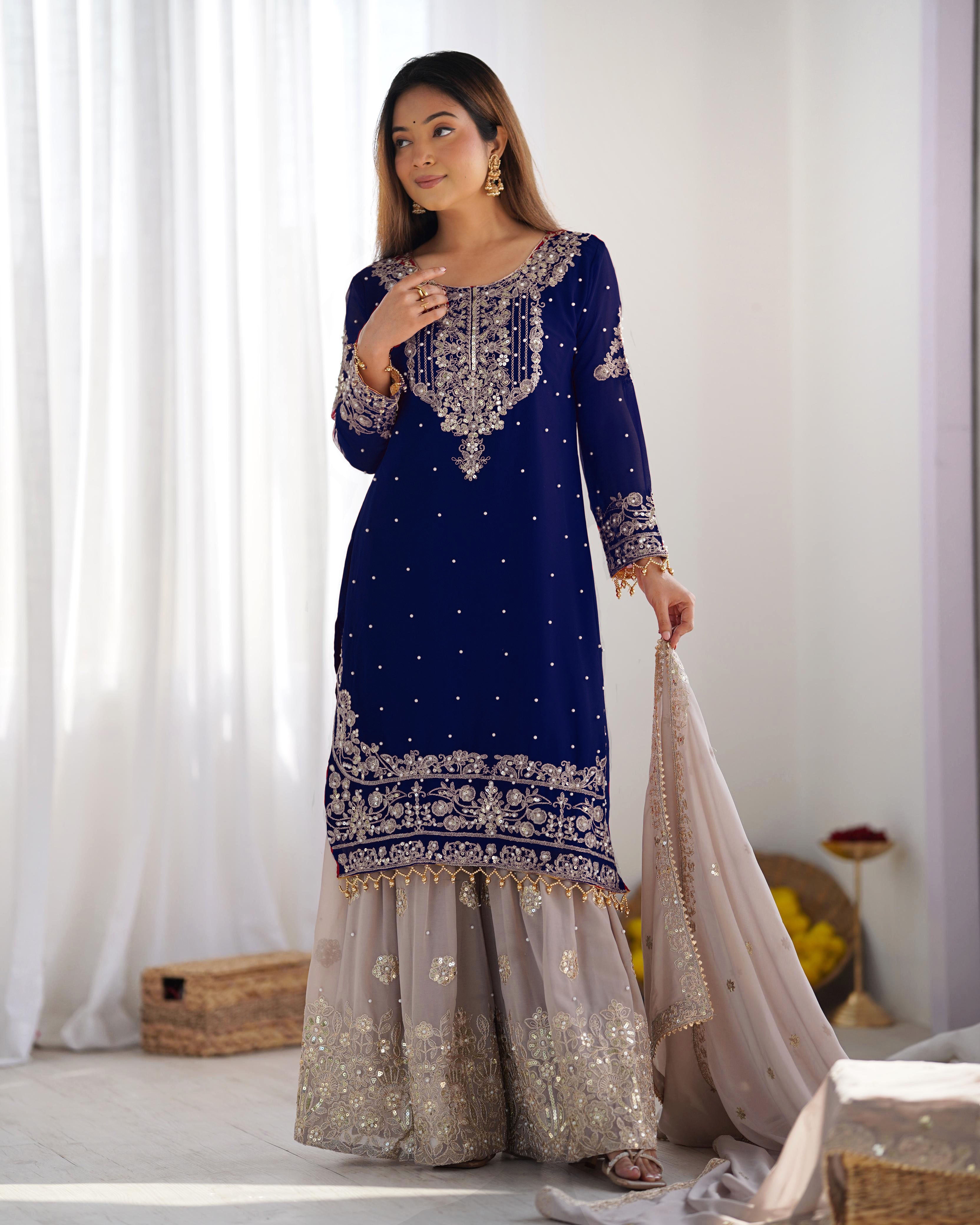 Teeya Creation Navy Blue Color Faux Georgette Heavy Embroidery Work Pakistani Fully Stitched Salwar Suit - Distacart