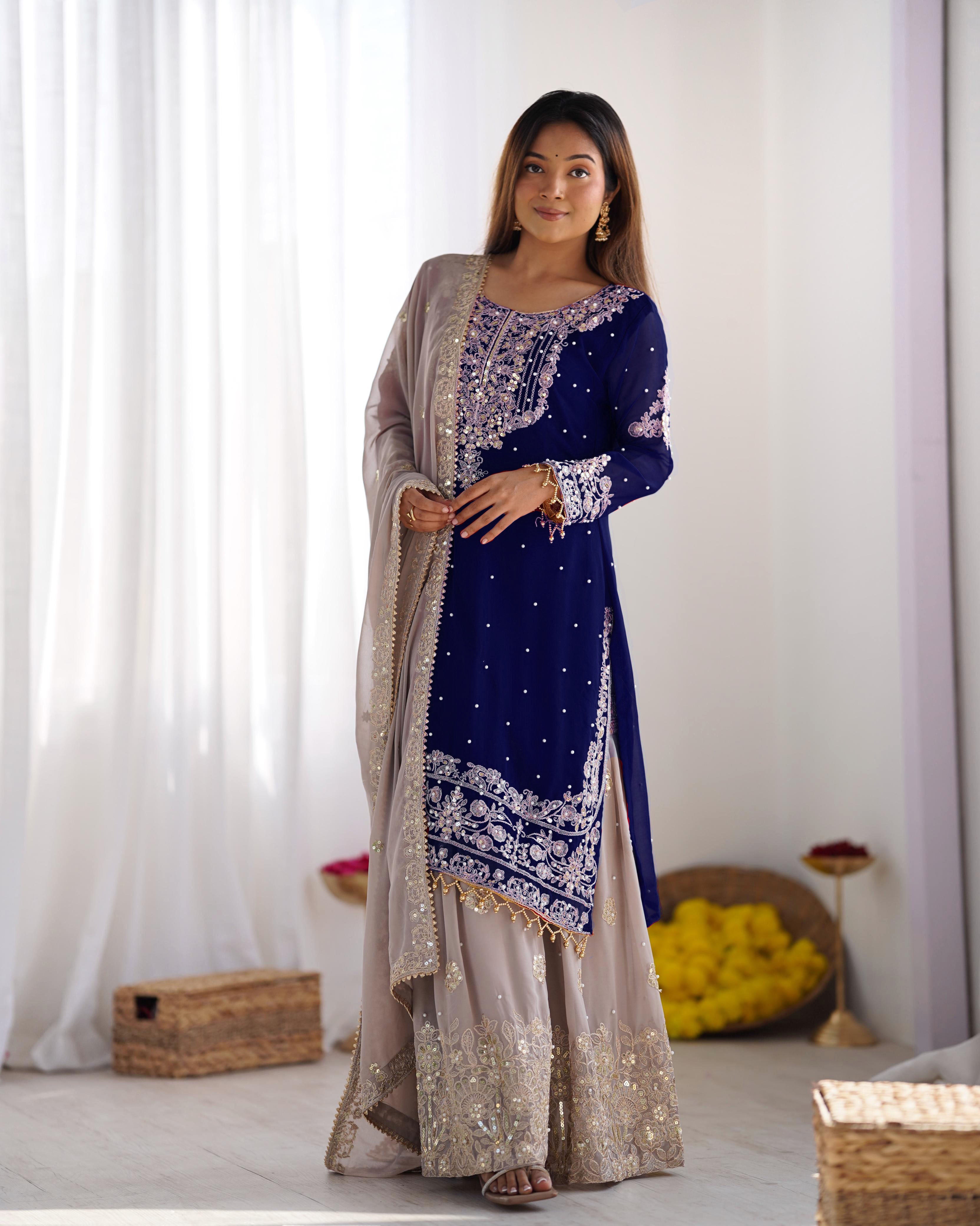 Teeya Creation Navy Blue Color Faux Georgette Heavy Embroidery Work Pakistani Fully Stitched Salwar Suit - Distacart