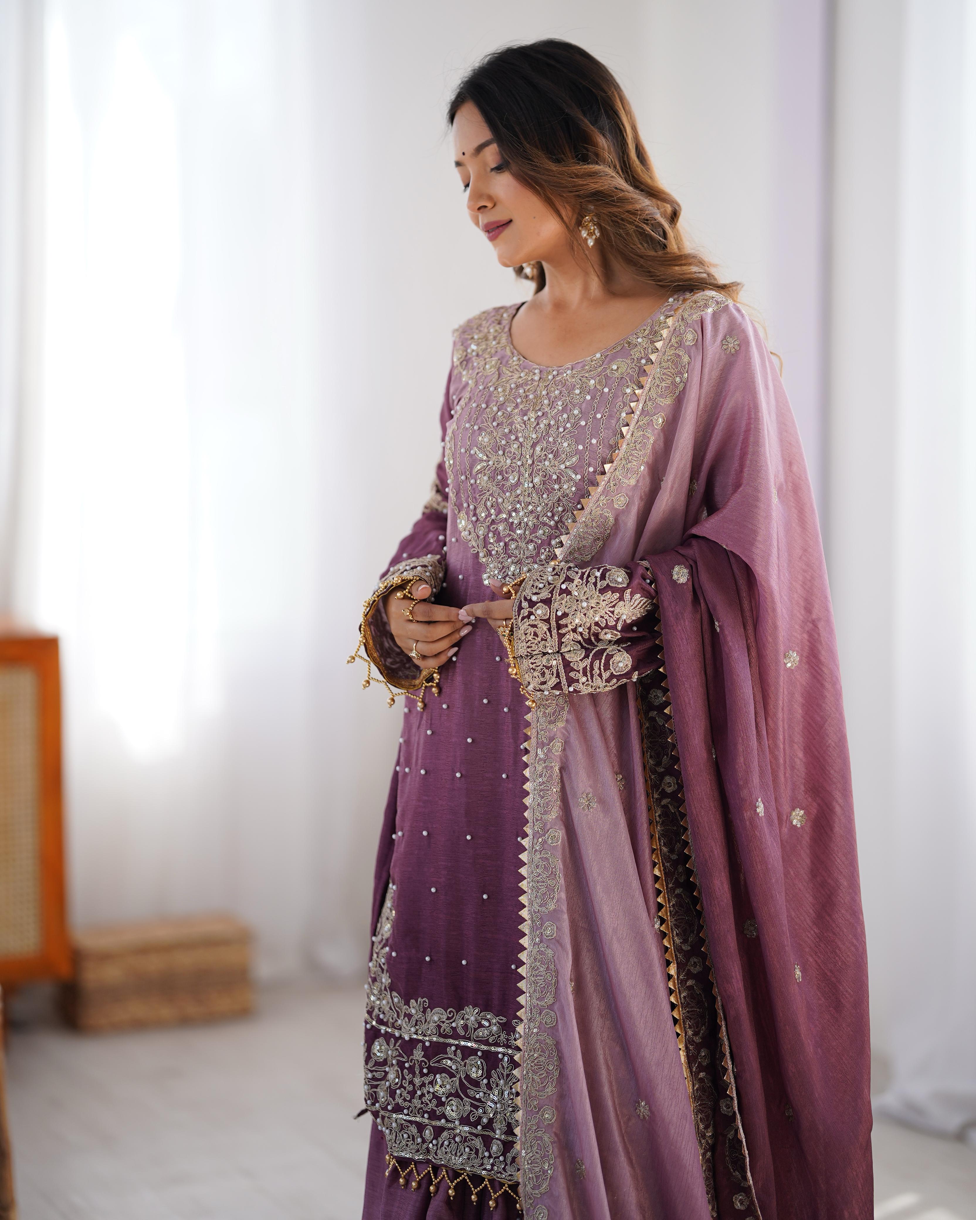 Teeya Creation Multi Color Chinon Silk Heavy Embroidery Work Pakistani Fully Stitched Salwar Suit - Distacart