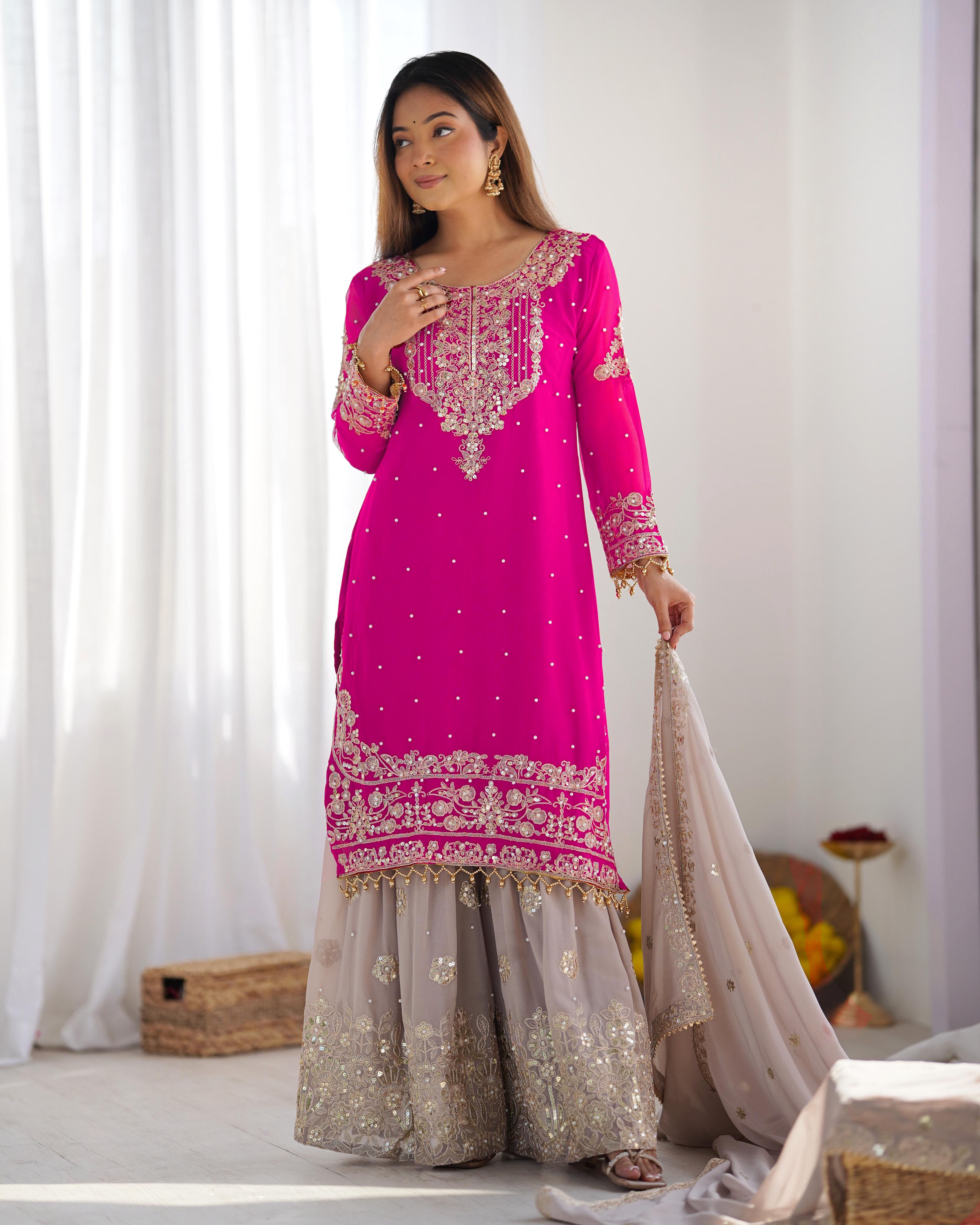 Teeya Creation Pink Color Faux Georgette Heavy Embroidery Work Pakistani Fully Stitched Salwar Suit - Distacart
