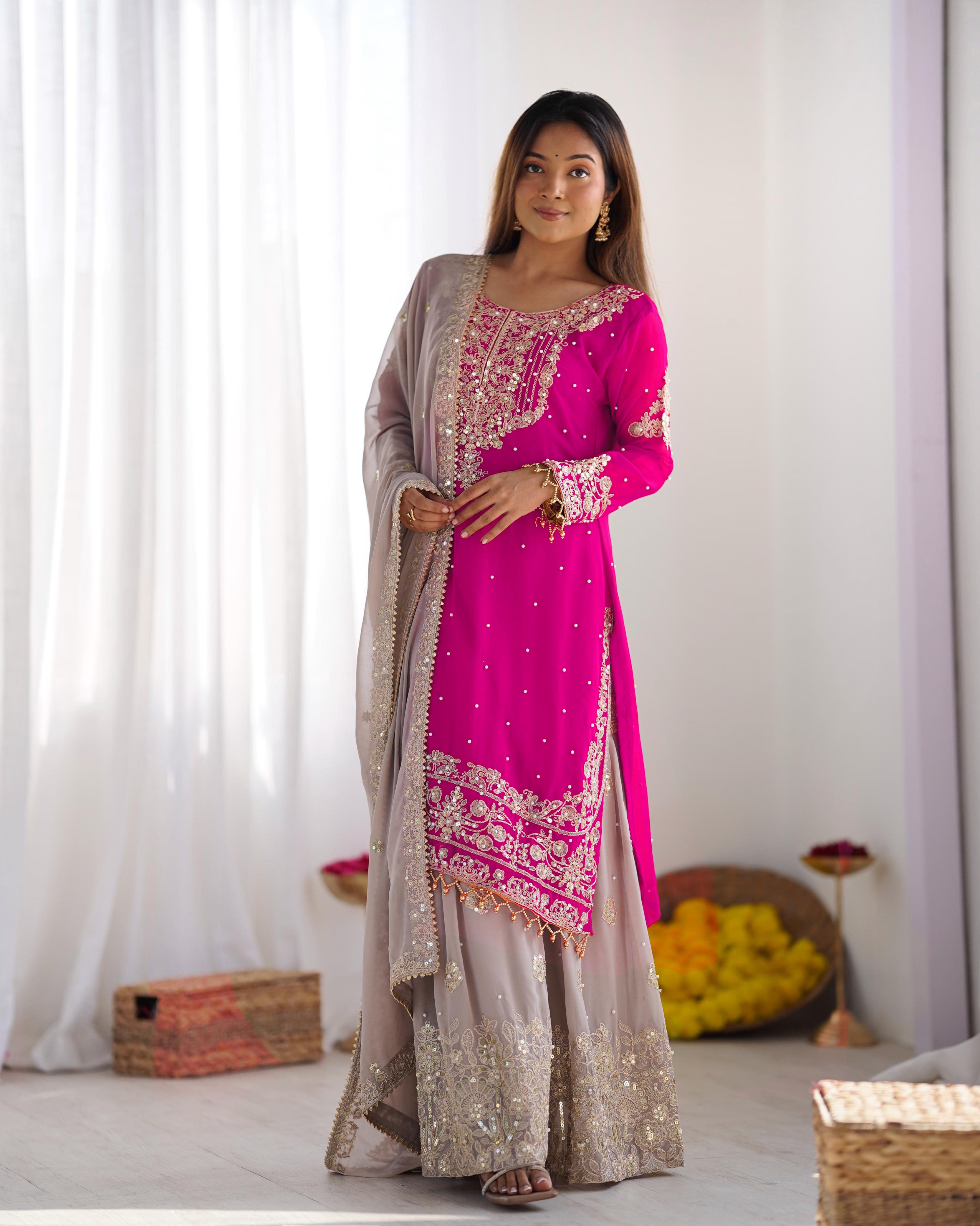 Teeya Creation Pink Color Faux Georgette Heavy Embroidery Work Pakistani Fully Stitched Salwar Suit - Distacart