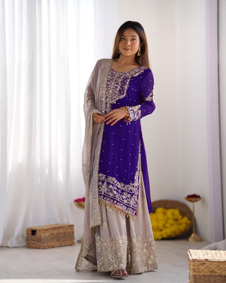 Teeya Creation Purple Color Faux Georgette Heavy Embroidery Work Pakistani Fully Stitched Salwar Suit - Distacart