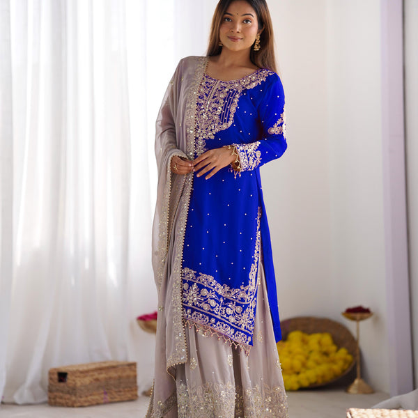 Teeya Creation Royal Blue Color Faux Georgette Heavy Embroidery Work Pakistani Fully Stitched Salwar Suit - Distacart