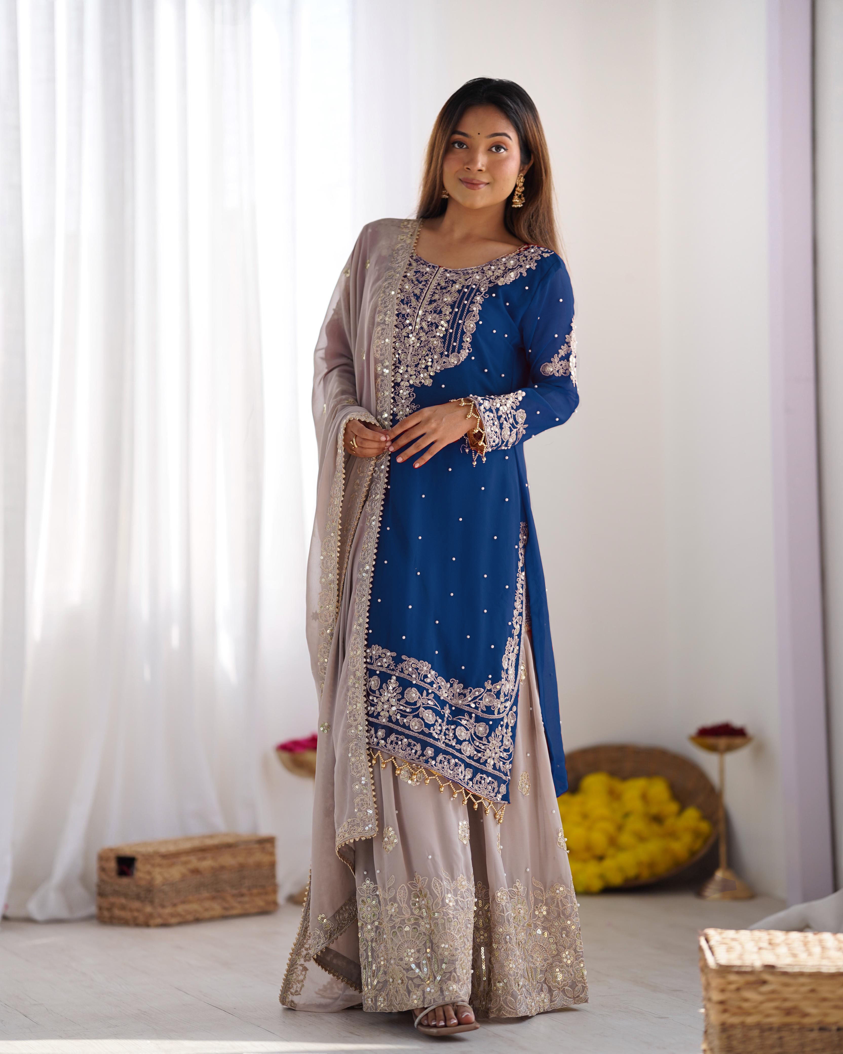 Teeya Creation Teal Color Faux Georgette Heavy Embroidery Work Pakistani Fully Stitched Salwar Suit - Distacart