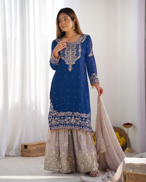 Teeya Creation Teal Color Faux Georgette Heavy Embroidery Work Pakistani Fully Stitched Salwar Suit - Distacart