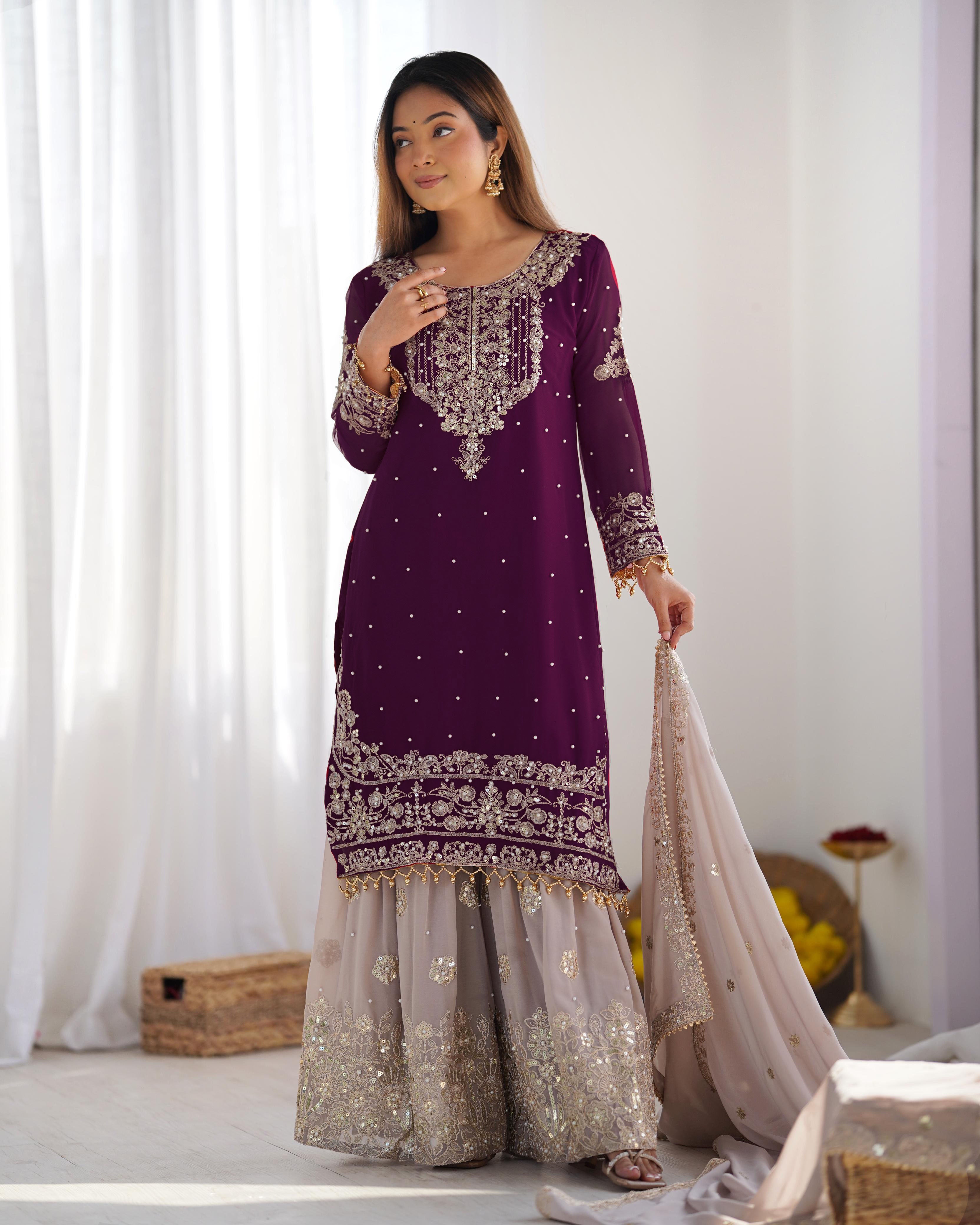 Teeya Creation Wine Color Faux Georgette Heavy Embroidery Work Pakistani Fully Stitched Salwar Suit - Distacart