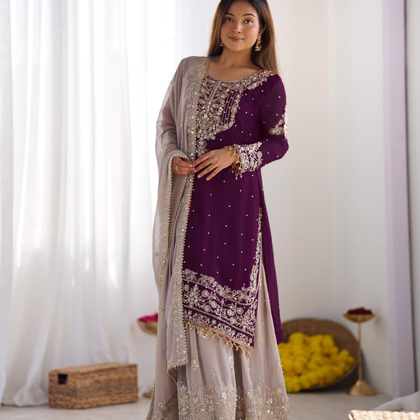 Teeya Creation Wine Color Faux Georgette Heavy Embroidery Work Pakistani Fully Stitched Salwar Suit - Distacart