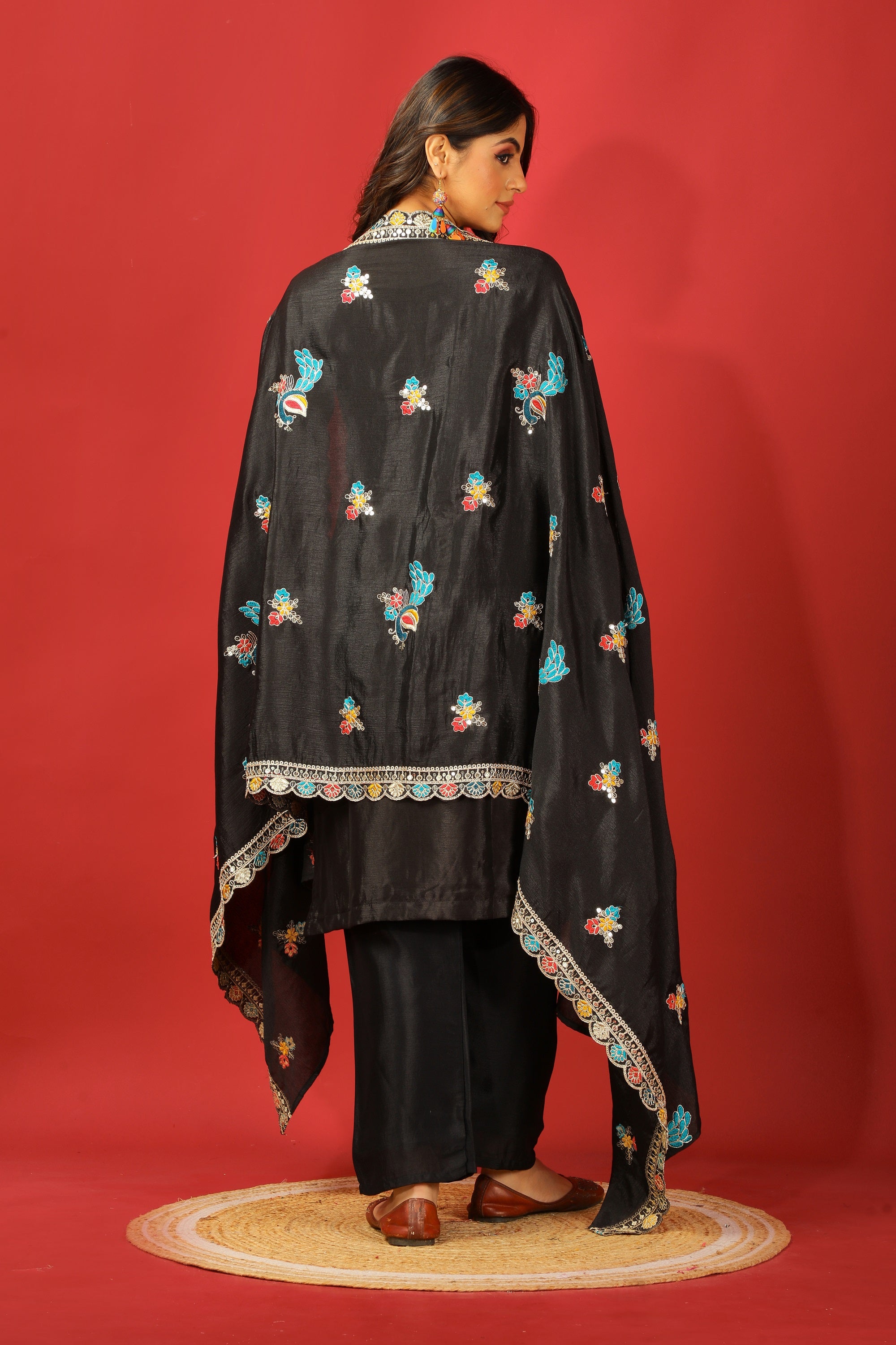 Teeya Creation Black Color Chinnon Silk Heavy Embroidery Work Fully Stitched Salwar Suit - Distacart