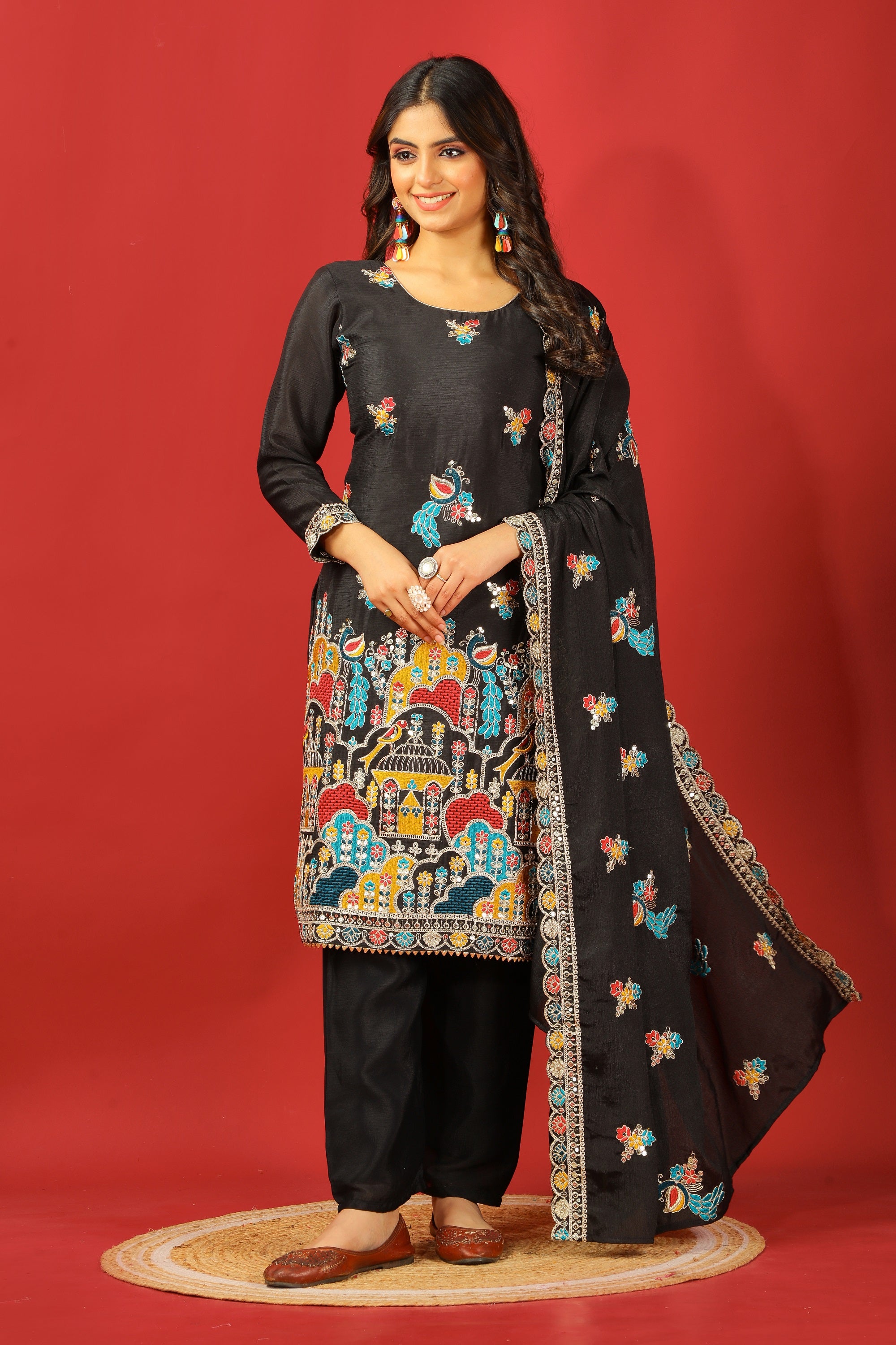 Teeya Creation Black Color Chinnon Silk Heavy Embroidery Work Fully Stitched Salwar Suit - Distacart