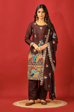 Thumbnail for Teeya Creation Coffee Color Chinnon Silk Heavy Embroidery Work Fully Stitched Salwar Suit - Distacart