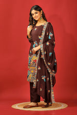 Thumbnail for Teeya Creation Coffee Color Chinnon Silk Heavy Embroidery Work Fully Stitched Salwar Suit - Distacart