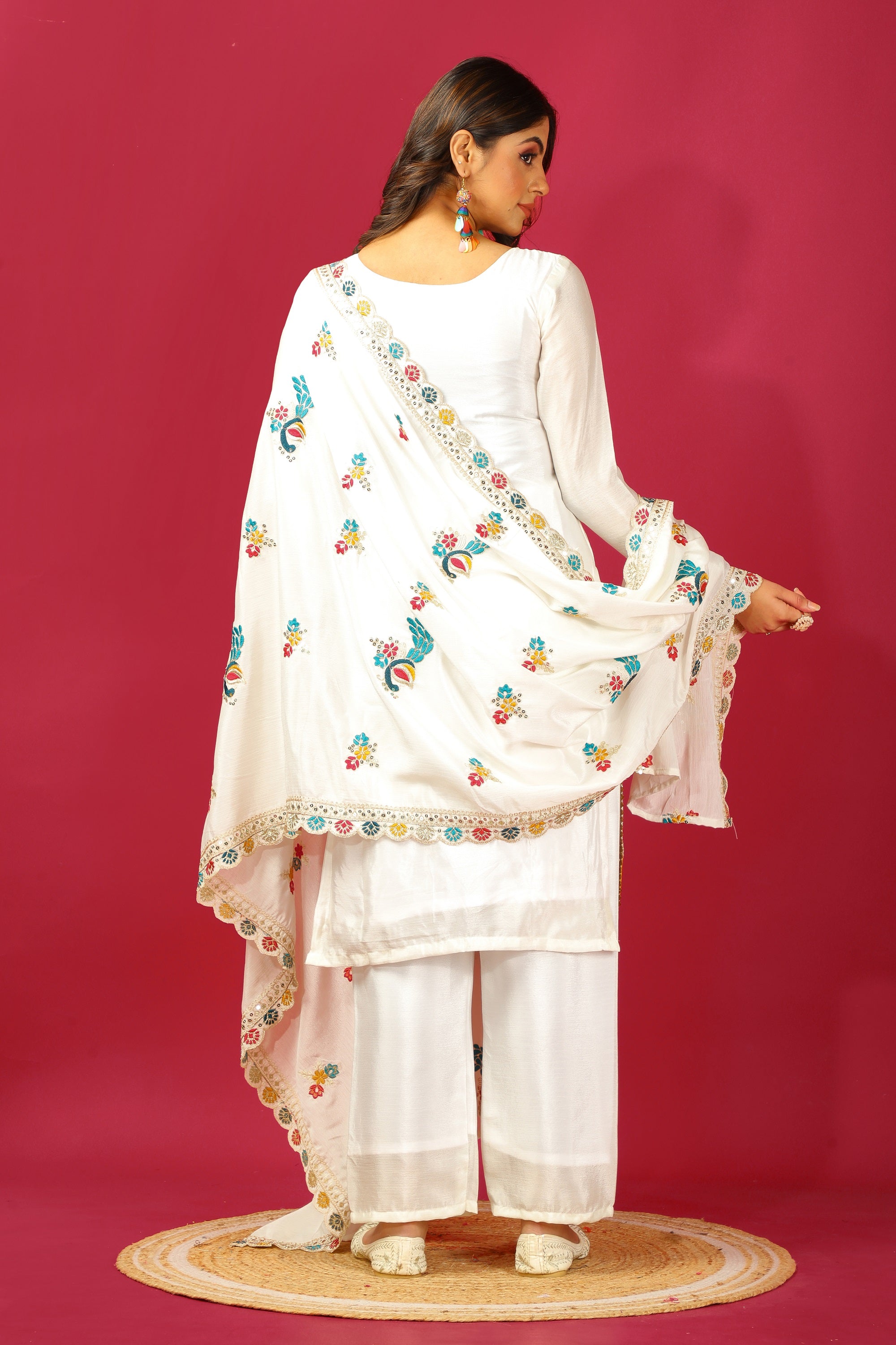 Teeya Creation White Color Chinnon Silk Heavy Embroidery Work Fully Stitched Salwar Suit - Distacart