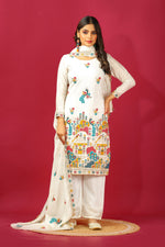 Thumbnail for Teeya Creation White Color Chinnon Silk Heavy Embroidery Work Fully Stitched Salwar Suit - Distacart