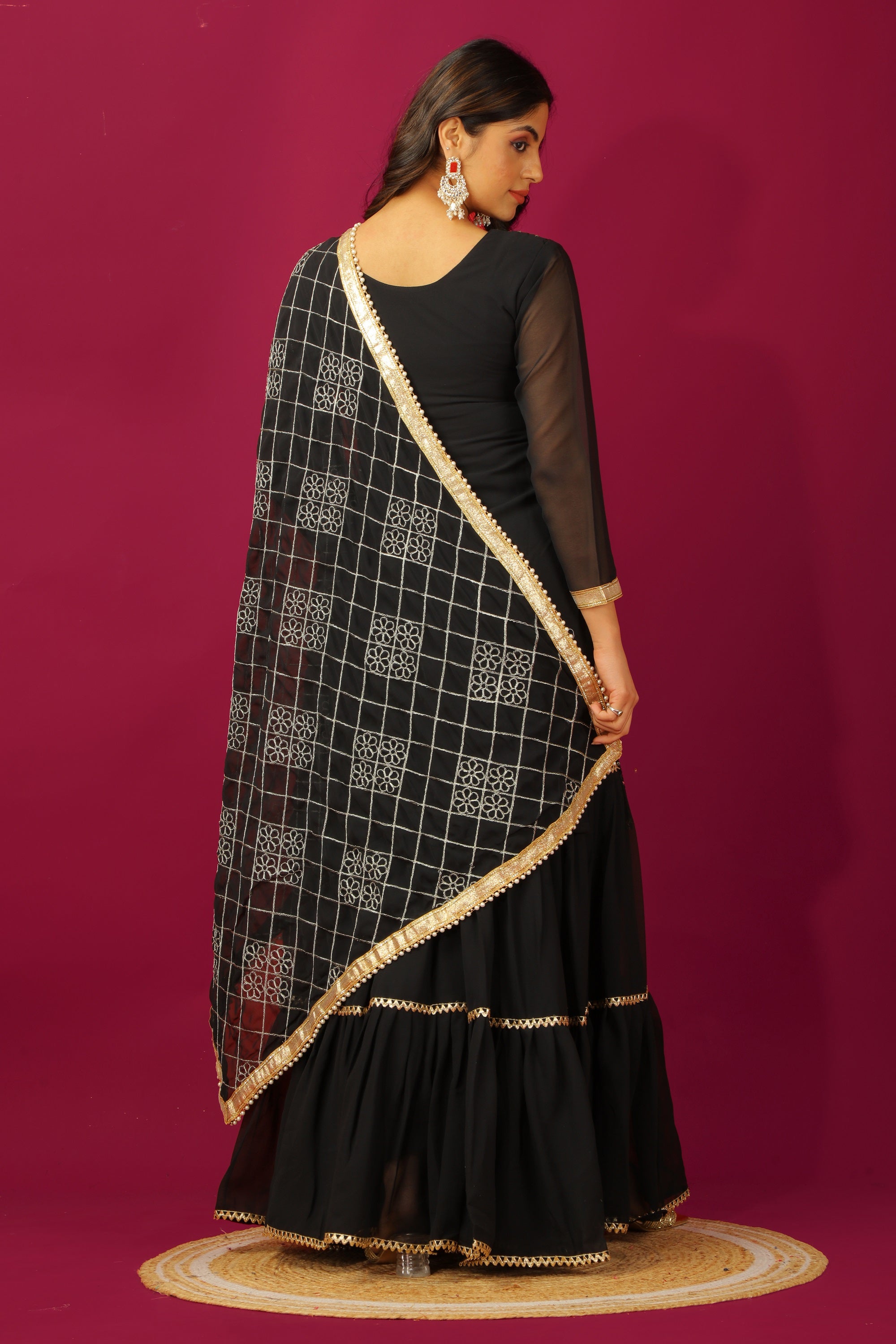 Teeya Creation Black Color Faux Georgette Heavy Embroidery Work Fully Stitched Sharara Suit - Distacart