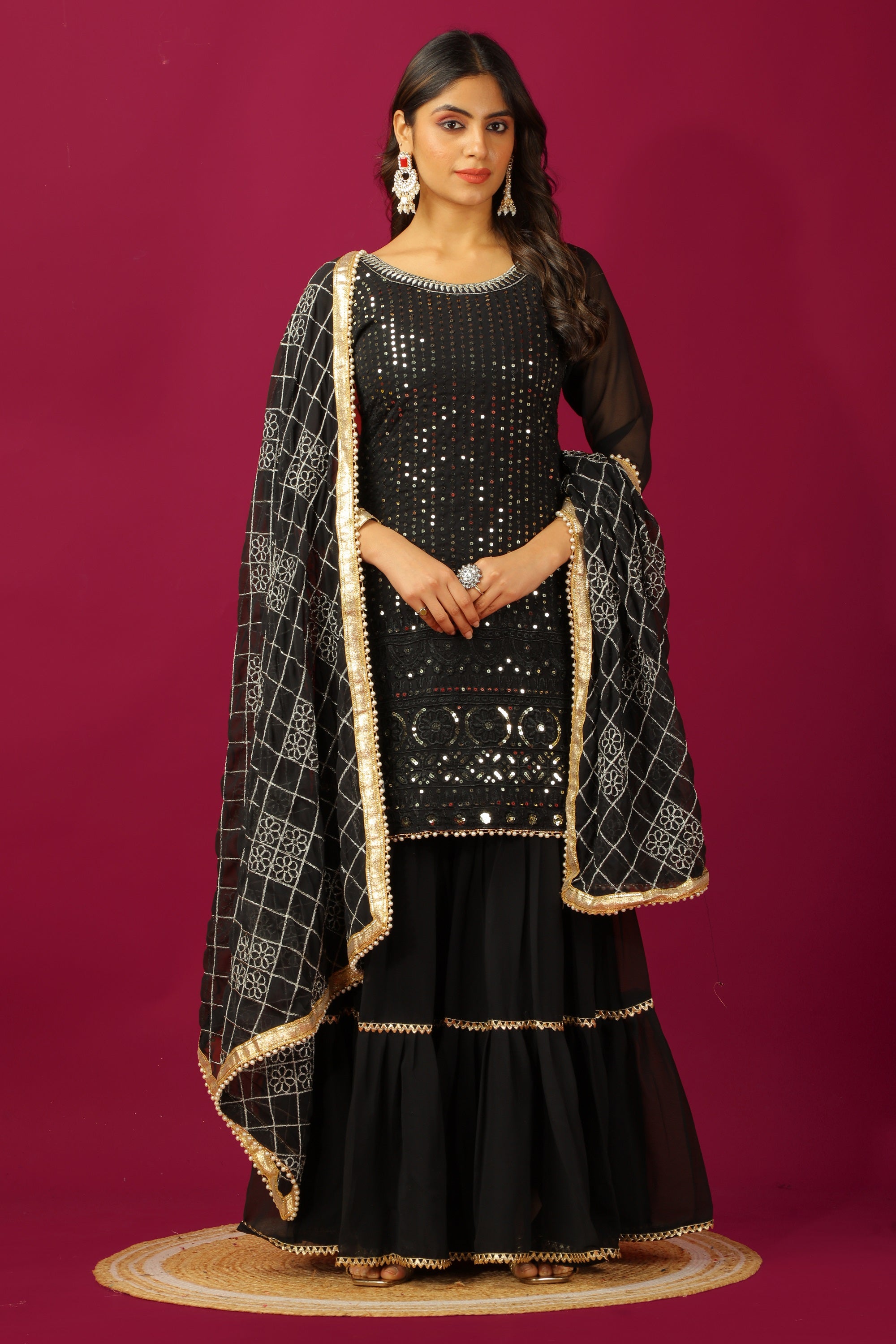 Teeya Creation Black Color Faux Georgette Heavy Embroidery Work Fully Stitched Sharara Suit - Distacart