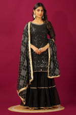 Thumbnail for Teeya Creation Black Color Faux Georgette Heavy Embroidery Work Fully Stitched Sharara Suit - Distacart