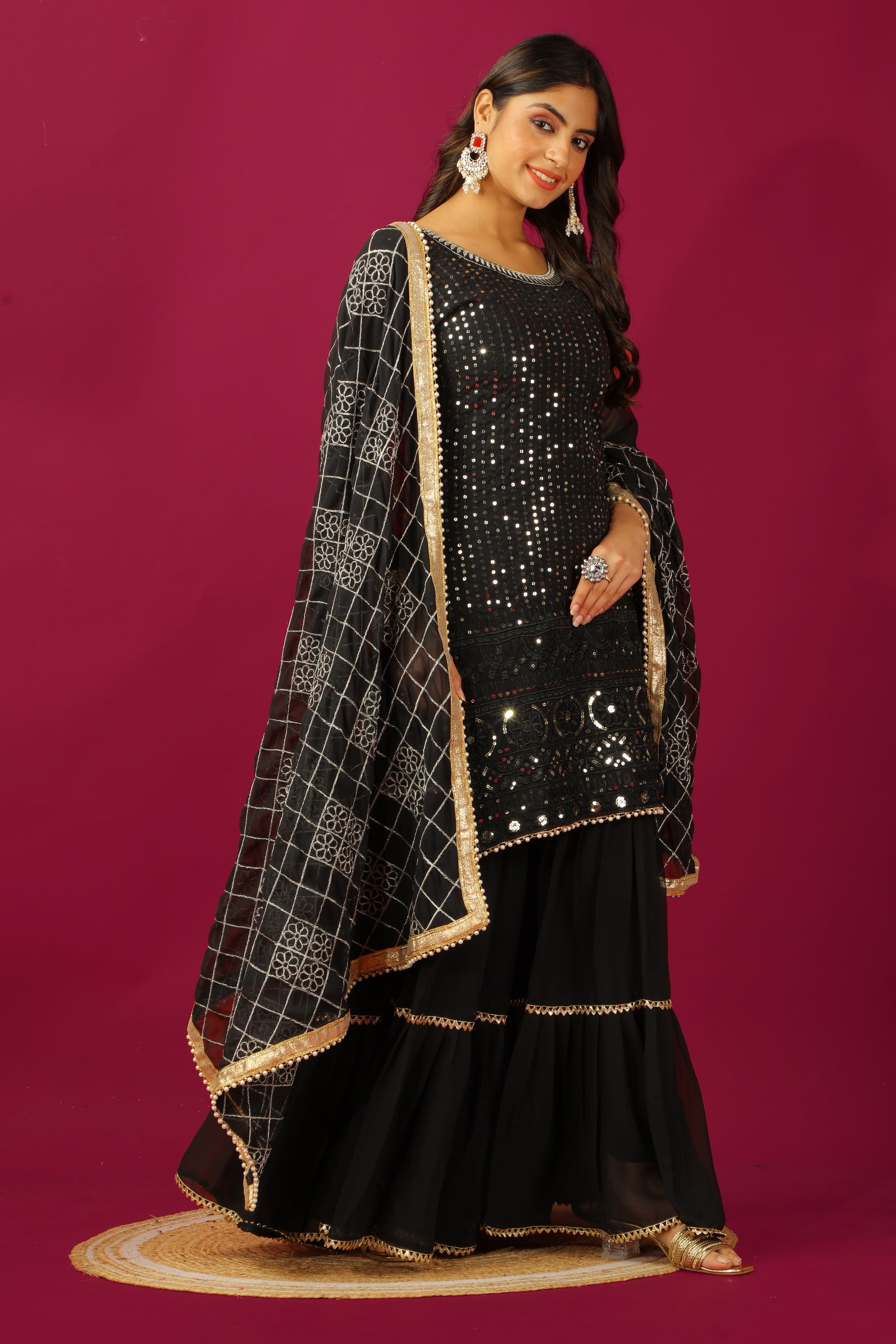 Teeya Creation Black Color Faux Georgette Heavy Embroidery Work Fully Stitched Sharara Suit - Distacart
