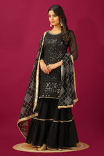 Thumbnail for Teeya Creation Black Color Faux Georgette Heavy Embroidery Work Fully Stitched Sharara Suit - Distacart