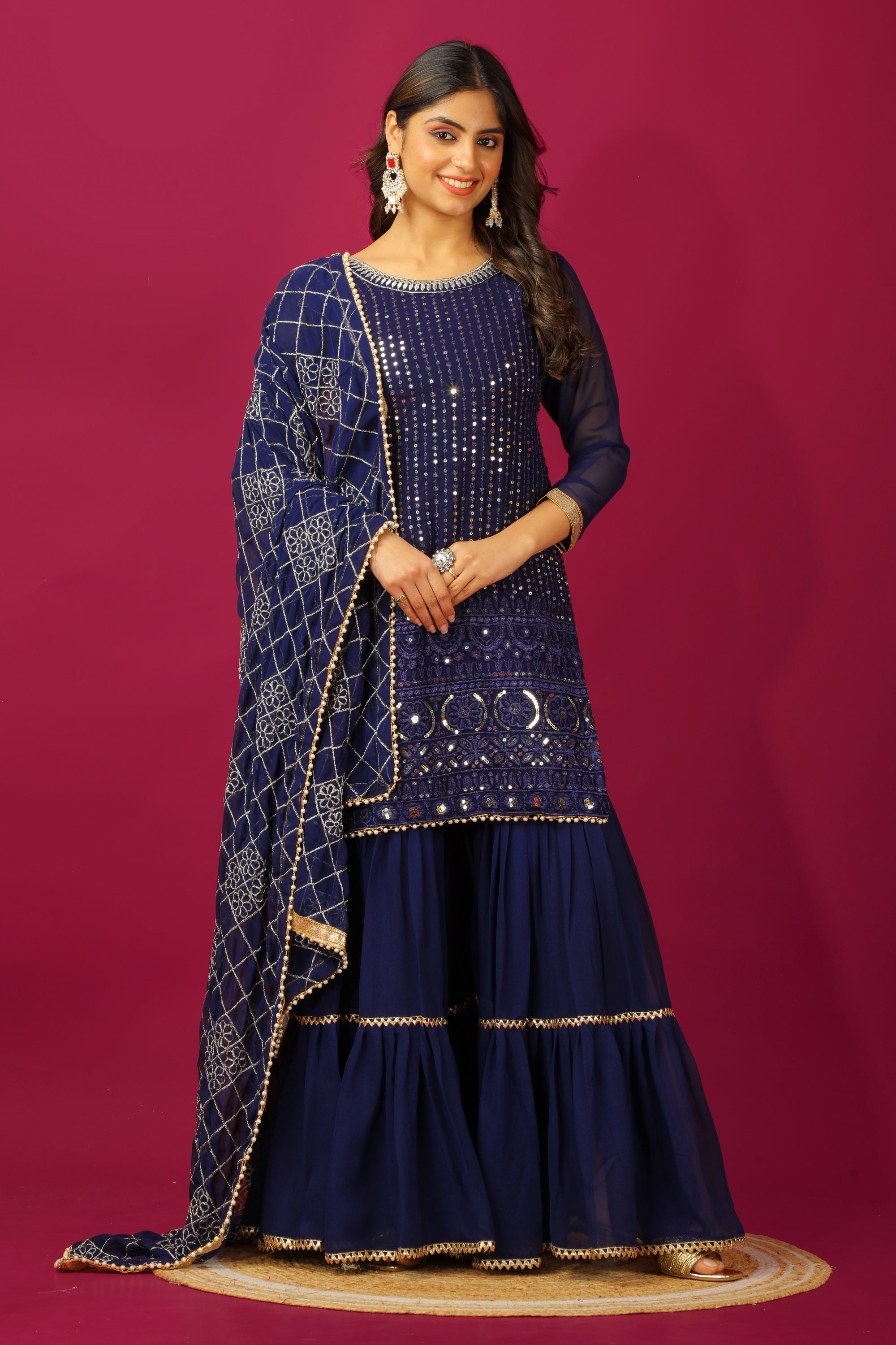 Teeya Creation Blue Color Faux Georgette Heavy Embroidery Work Fully Stitched Sharara Suit - Distacart