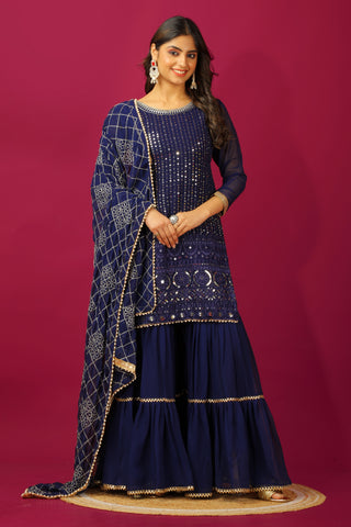 Teeya Creation Blue Color Faux Georgette Heavy Embroidery Work Fully Stitched Sharara Suit - Distacart
