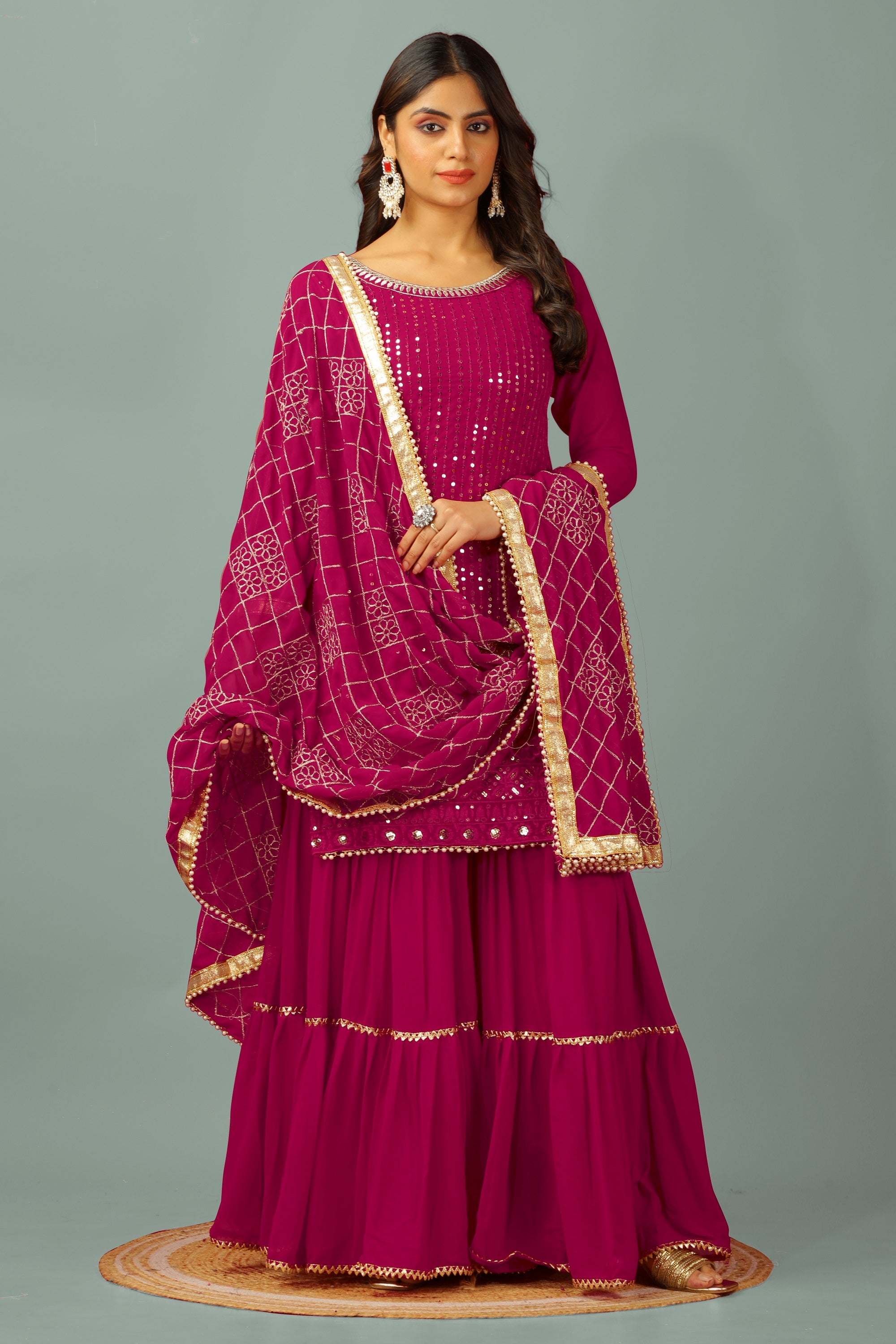 Teeya Creation Rani Color Faux Georgette Heavy Embroidery Work Fully Stitched Sharara Suit - Distacart