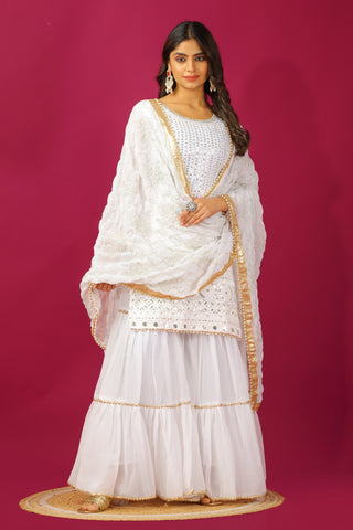Teeya Creation White Color Faux Georgette Heavy Embroidery Work Fully Stitched Sharara Suit - Distacart