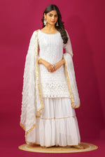 Thumbnail for Teeya Creation White Color Faux Georgette Heavy Embroidery Work Fully Stitched Sharara Suit - Distacart