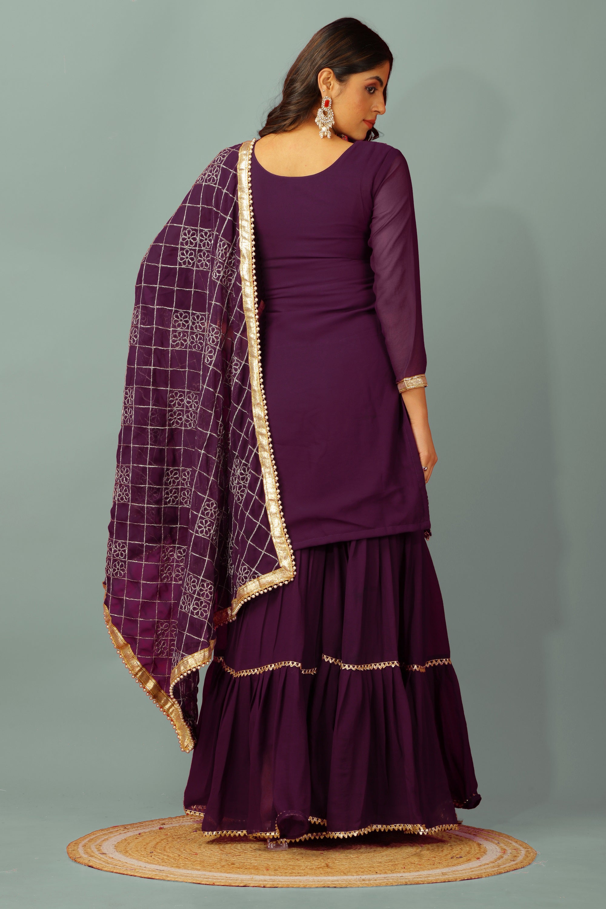 Teeya Creation Wine Color Faux Georgette Heavy Embroidery Work Fully Stitched Sharara Suit - Distacart