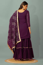 Thumbnail for Teeya Creation Wine Color Faux Georgette Heavy Embroidery Work Fully Stitched Sharara Suit - Distacart