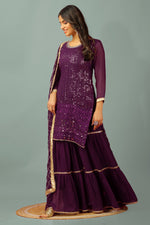 Thumbnail for Teeya Creation Wine Color Faux Georgette Heavy Embroidery Work Fully Stitched Sharara Suit - Distacart