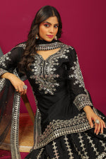 Thumbnail for Teeya Creation Black Color Chinnon Silk Heavy Embroidery Work Fully Stitched Sharara Suit - Distacart
