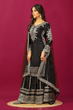 Thumbnail for Teeya Creation Black Color Chinnon Silk Heavy Embroidery Work Fully Stitched Sharara Suit - Distacart