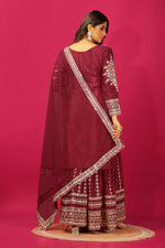 Thumbnail for Teeya Creation Maroon Color Chinnon Silk Heavy Embroidery Work Fully Stitched Sharara Suit - Distacart