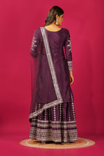 Thumbnail for Teeya Creation Violet Color Chinnon Silk Heavy Embroidery Work Fully Stitched Sharara Suit - Distacart