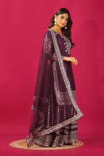 Thumbnail for Teeya Creation Violet Color Chinnon Silk Heavy Embroidery Work Fully Stitched Sharara Suit - Distacart