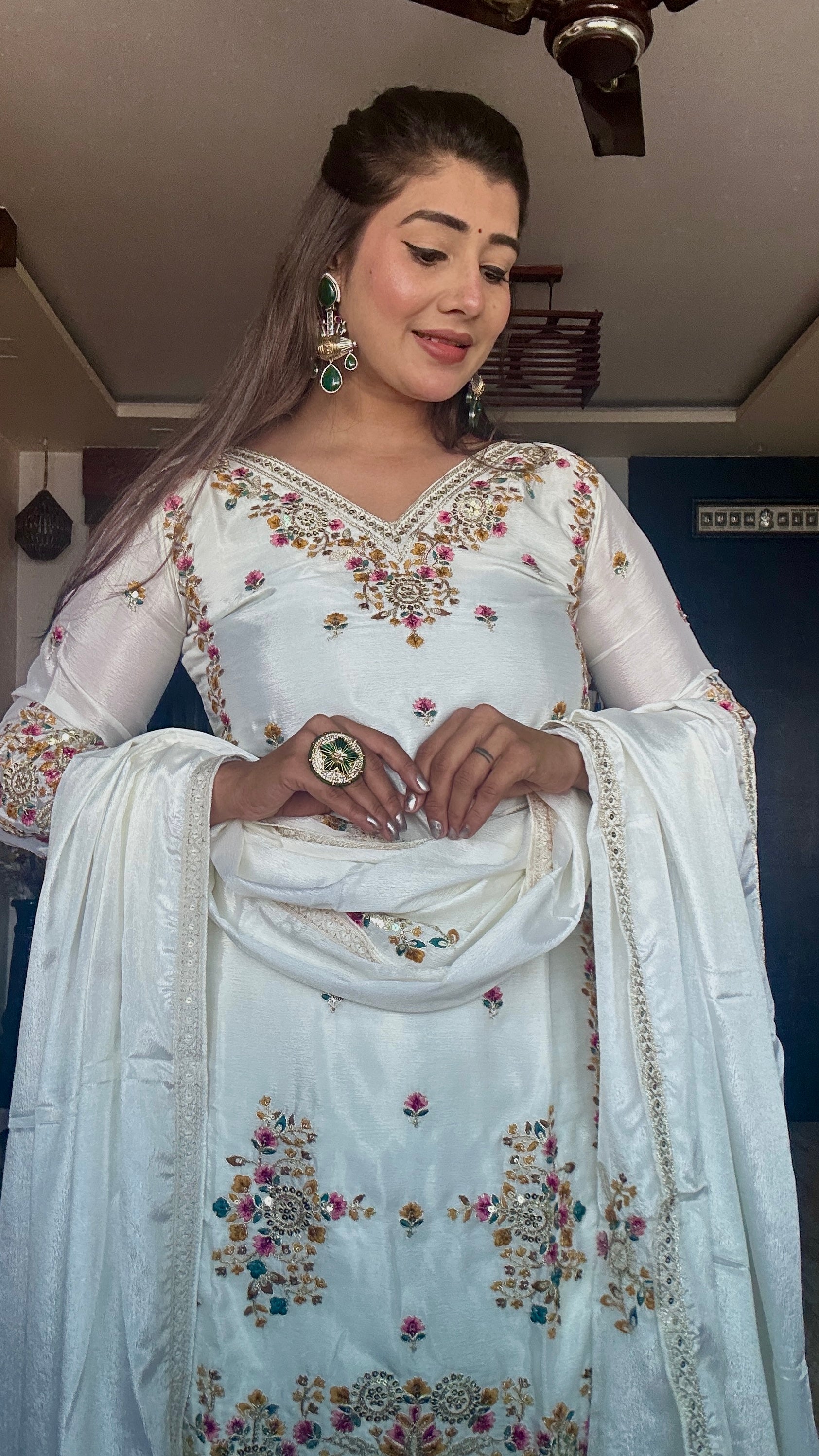 Teeya Creation White Color Chinon Silk Heavy Embroidery Work Fully Stitched Salwar Suit - Distacart