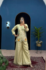 Thumbnail for Teeya Creation Cream Color Shimmer Silk Embroidery Work Fully Stitched Co-Ord Set - Distacart