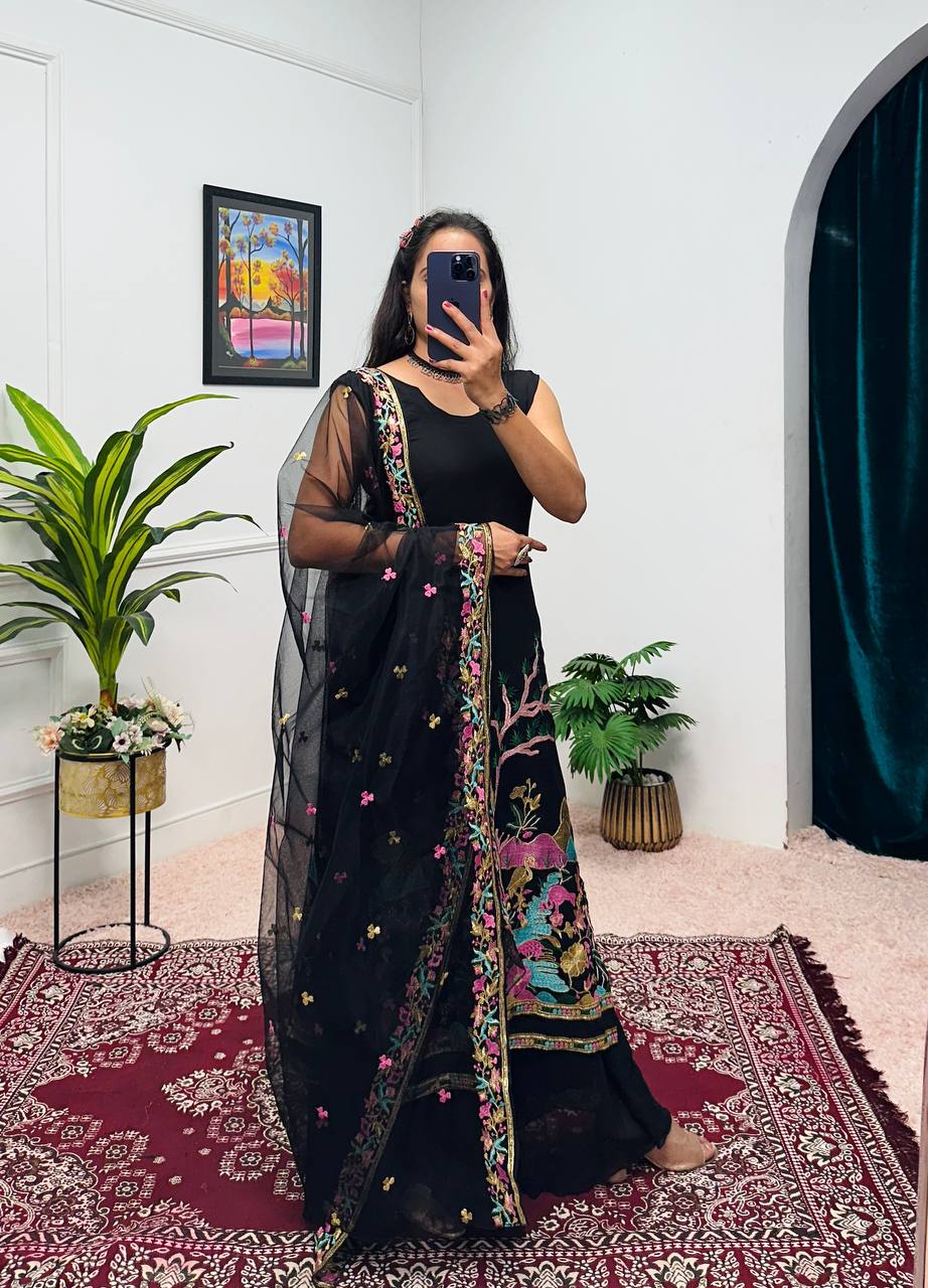 Teeya Creation Black Color Faux Georgette Heavy Embroidery Work Fully Stitched Salwar Suit - Distacart