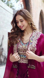 Thumbnail for Teeya Creation Rani Color Faux Georgette Heavy Embroidery Work Fully Stitched Shrug Set - Distacart