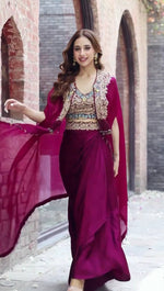 Thumbnail for Teeya Creation Rani Color Faux Georgette Heavy Embroidery Work Fully Stitched Shrug Set - Distacart