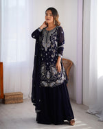 Thumbnail for Teeya Creation Dark Purple Color Faux Georgette Heavy Embroidery Work Fully Stitched Sharara Set - Distacart