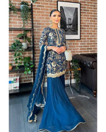 Thumbnail for Teeya Creation Blue Color Faux Georgette Heavy Work Fully Stitched Sharara Set - Distacart