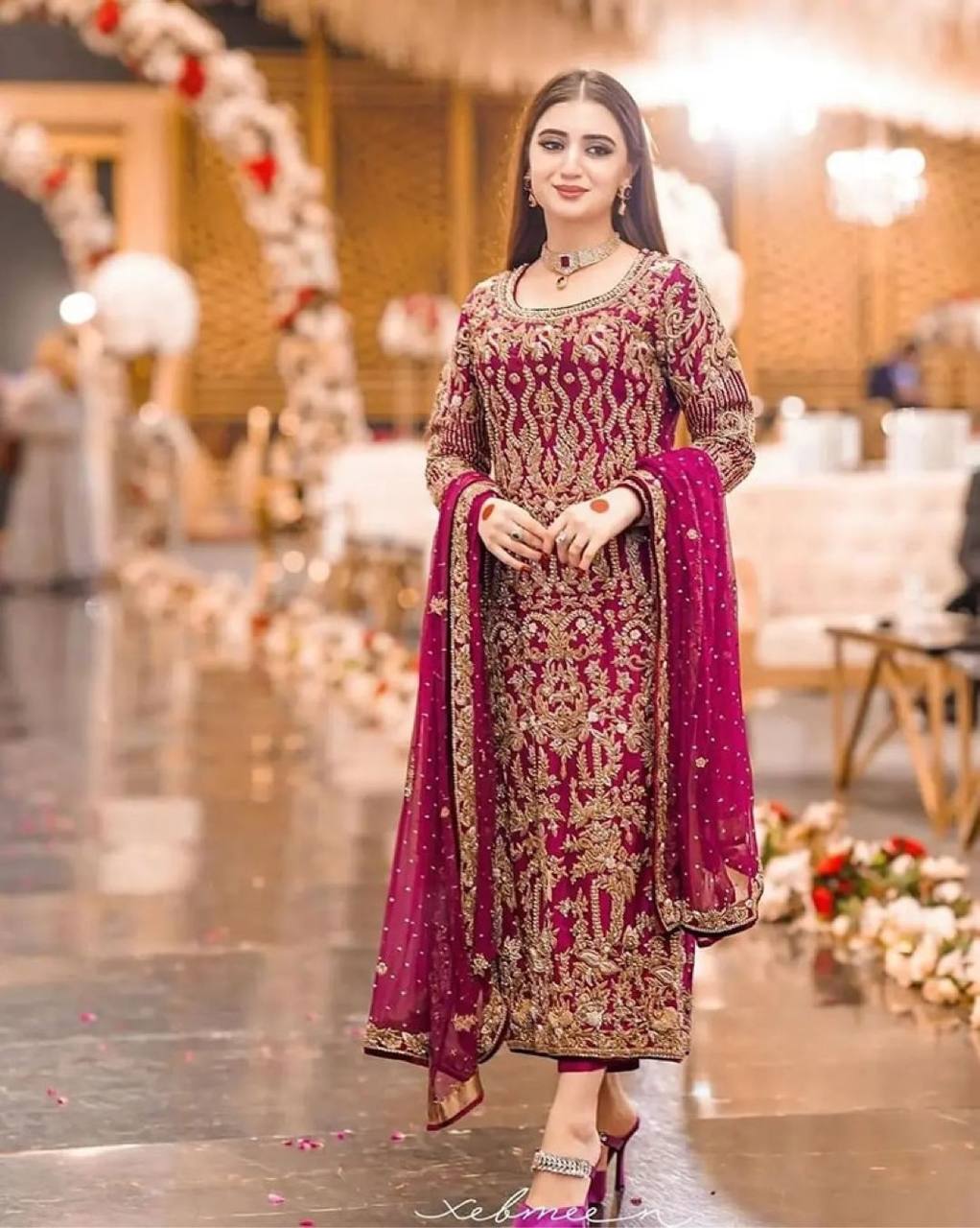 Teeya Creation Rani Color Faux Georgette Heavy Work Fully Stitched Pakistani Salwar Suit - Distacart