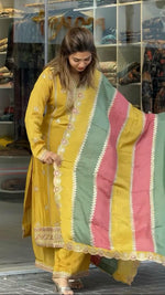 Thumbnail for Teeya Creation Yellow Color Faux Georgette Heavy Work Fully Stitched Sharara Set - Distacart