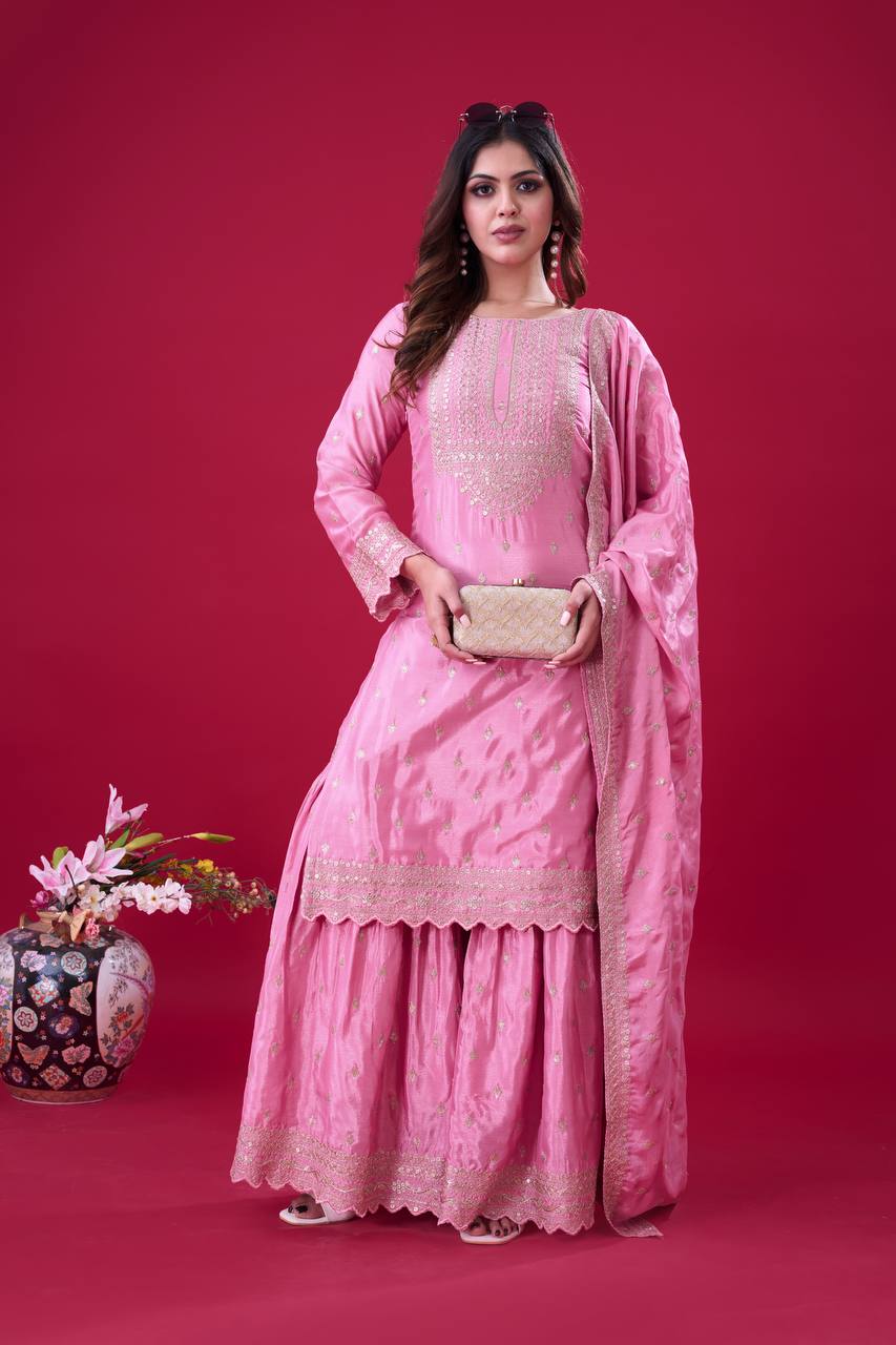 Teeya Creation Baby Pink Color Chinon Silk Heavy Embroidery Work Pakistani Fully Stitched Salwar Suit - Distacart