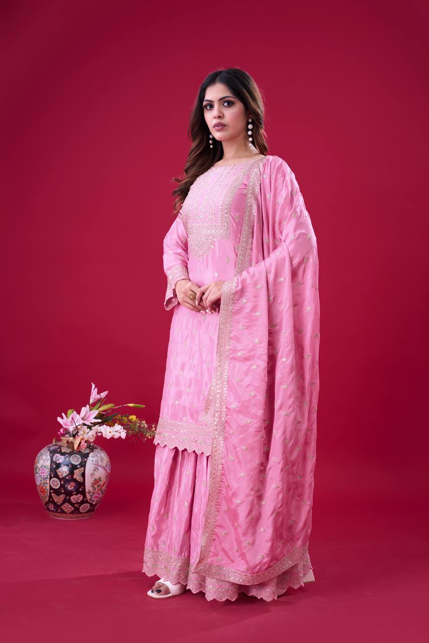 Teeya Creation Baby Pink Color Chinon Silk Heavy Embroidery Work Pakistani Fully Stitched Salwar Suit - Distacart