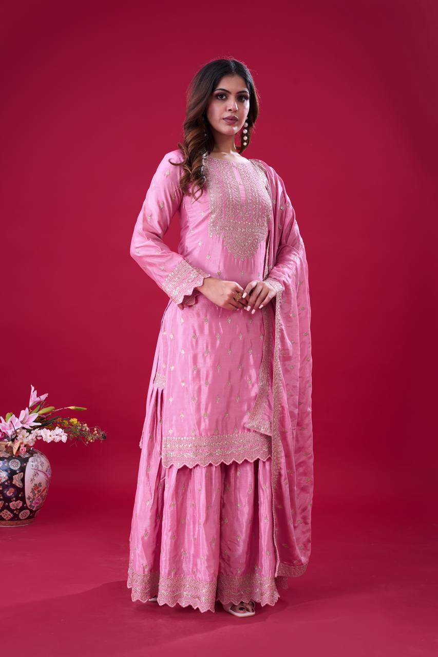 Teeya Creation Baby Pink Color Chinon Silk Heavy Embroidery Work Pakistani Fully Stitched Salwar Suit - Distacart