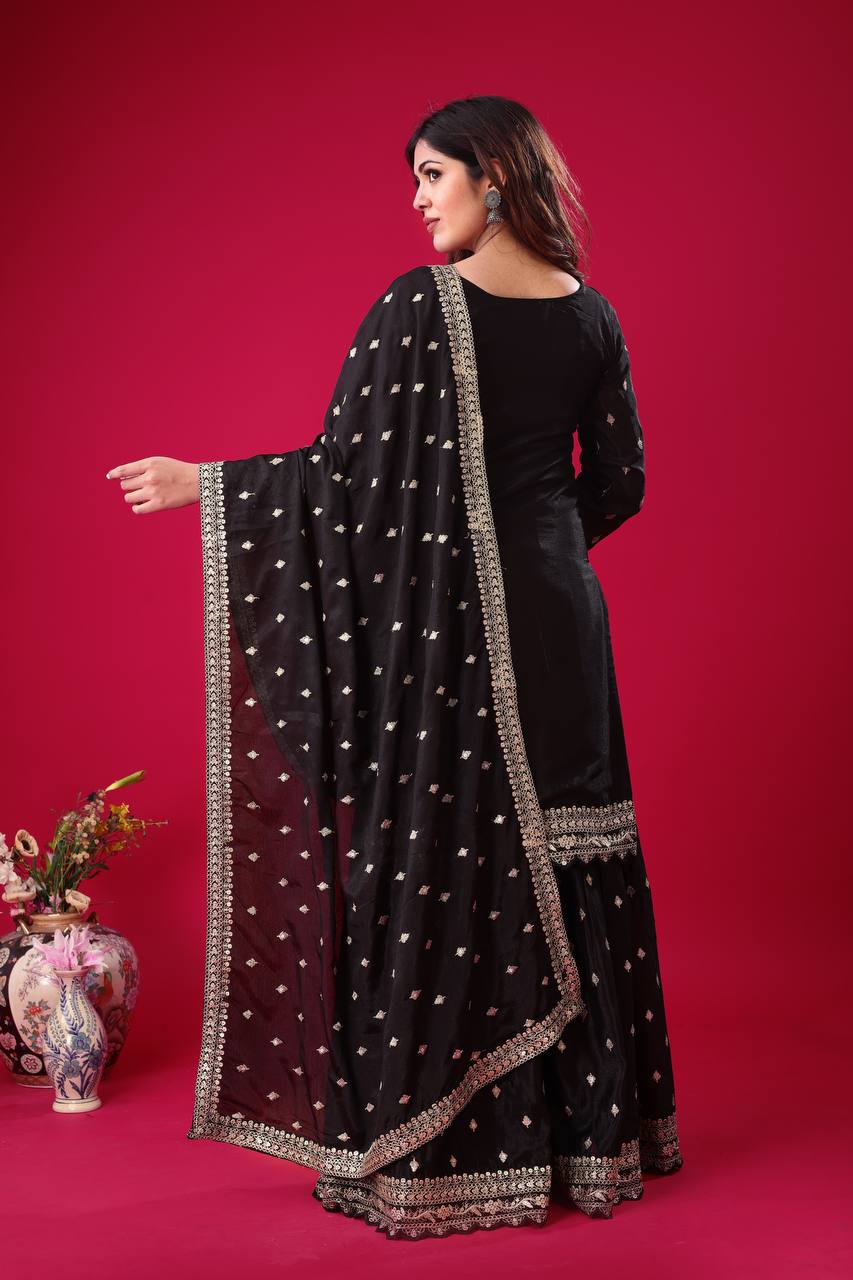 Teeya Creation Black Color Chinon Silk Heavy Embroidery Work Pakistani Fully Stitched Salwar Suit - Distacart